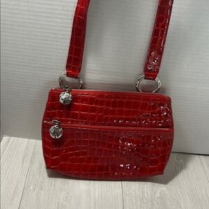 Brighton Glossy Red Croc-Embossed Crossbody Bag